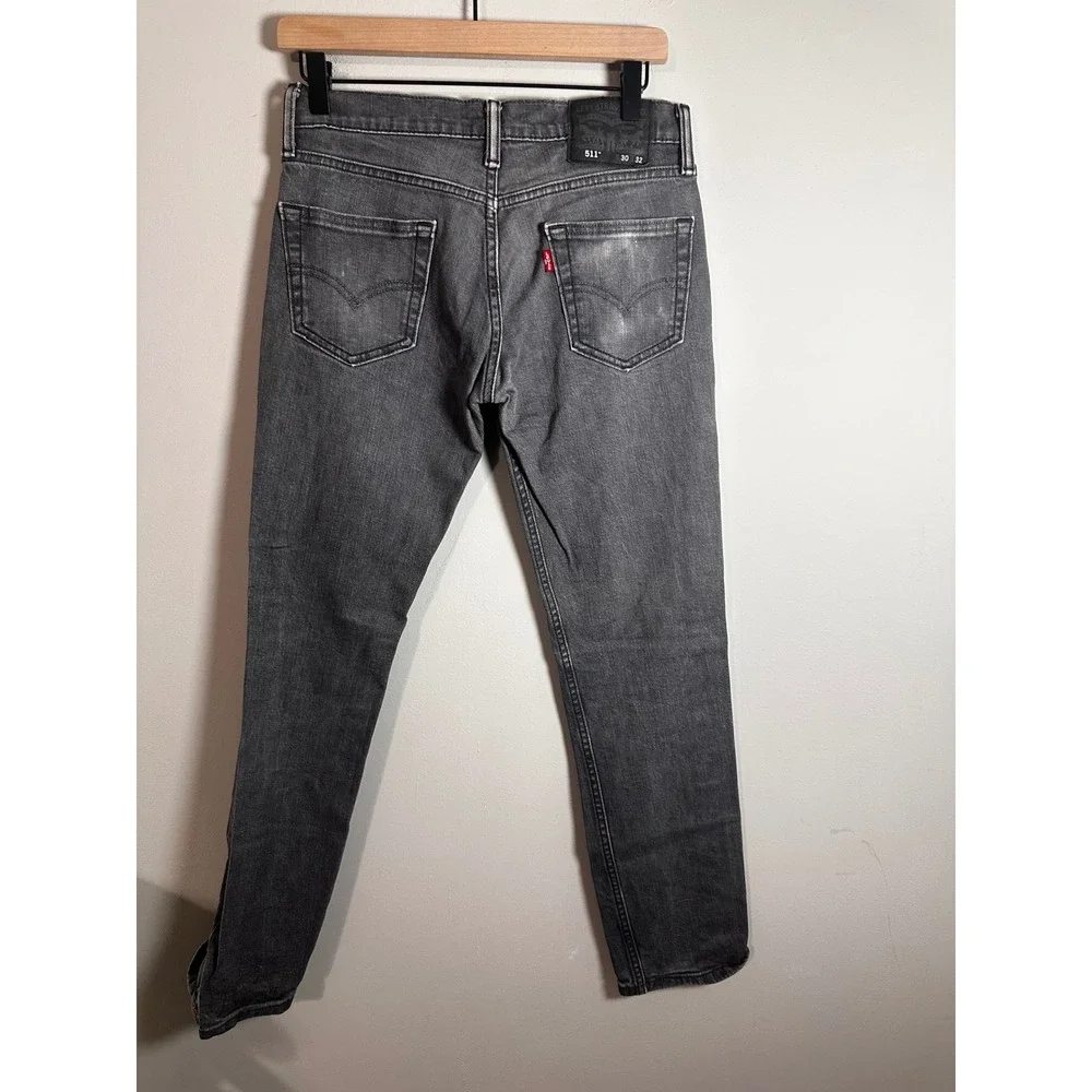 Levis 511 Slim Fit Gray Denim Jeans Mens 30x32 04511-0280 Faded Distressed